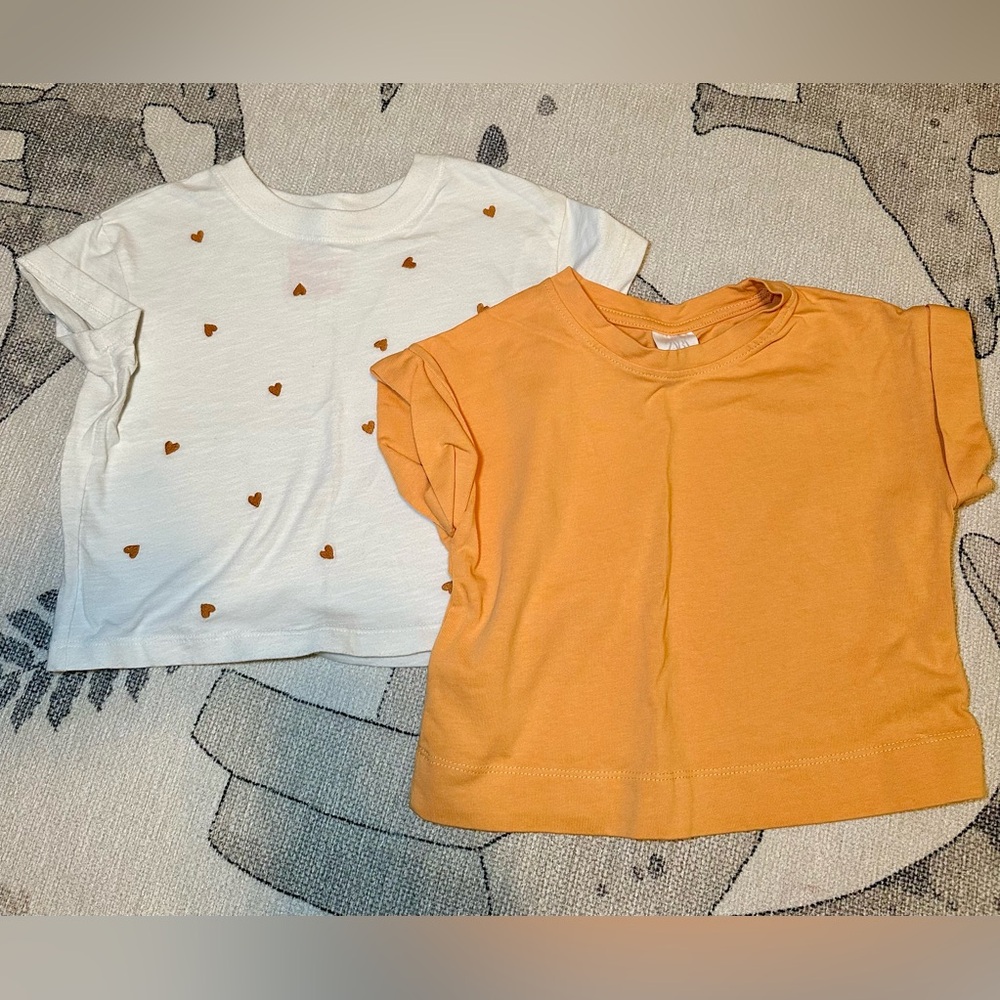 Pack of 2 Kids' Short Sleeve Tees - White Heart Print & Orange Bundle